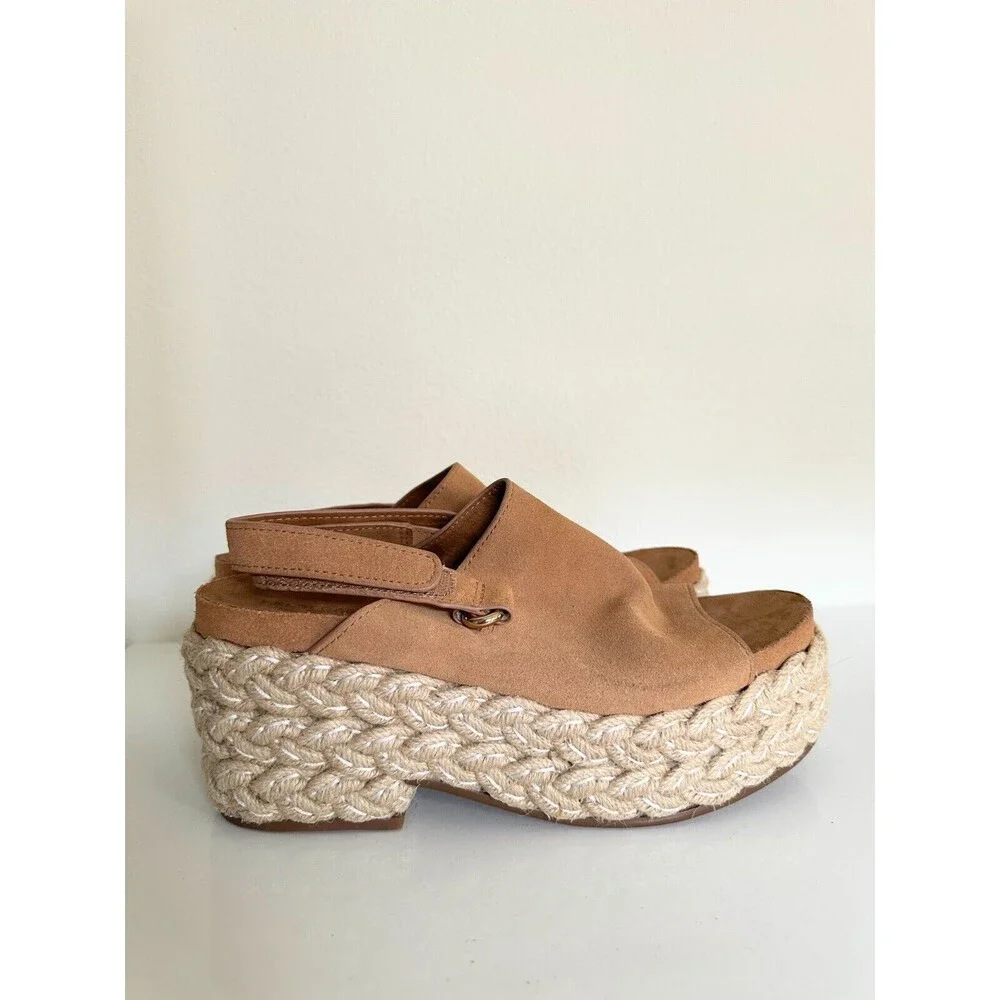 Kelsi Dagger Brooklyn Keys Platform Sandal Espadrille Buckle Strap Tan Women 9.5